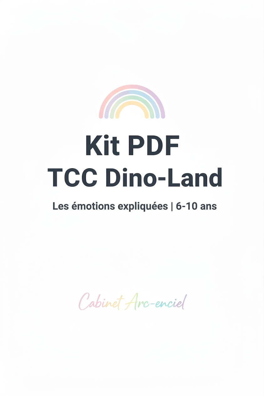 Kit "TCC Dino-Land" — Les émotions expliquées — 6 à 10 ans | Guide + 7 fiches + 18 cartes + suivi (PDF imprimable)